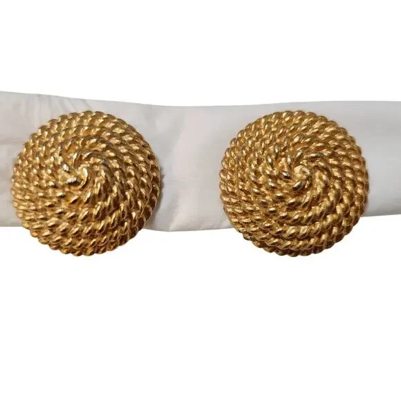 RJ Graziano Clip On Earrings Womens Goldtone Jewelry 1 inch round Vintage - Picture 9 of 11